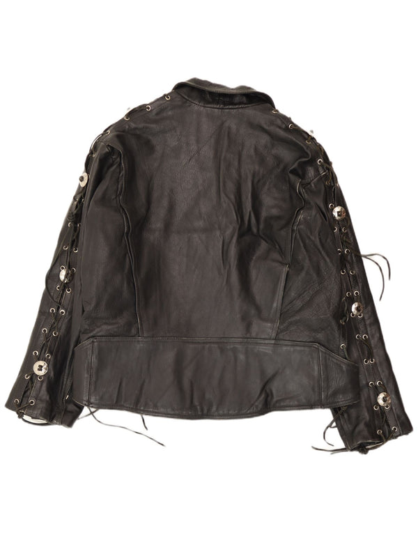 Vintage Mens Leather Biker Jacket Large Black Leather