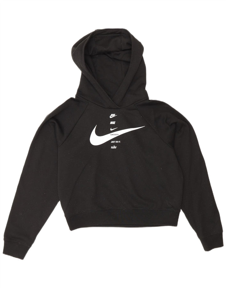 Nike Womens Graphic Oversized Hoodie Jumper UK 6 XS Black Polyester