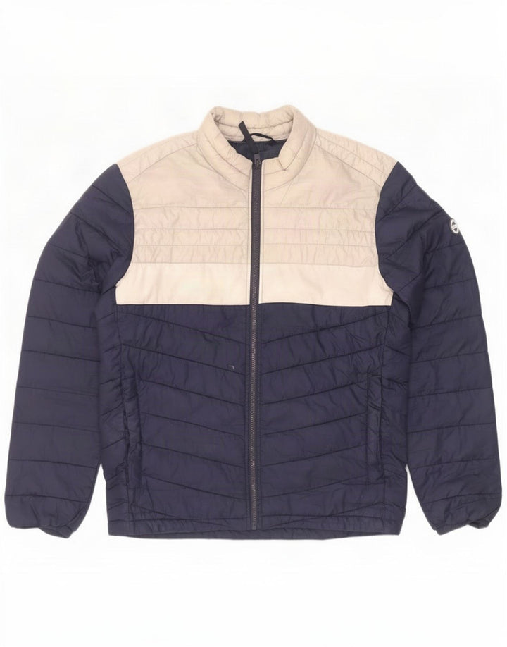 Jack & Jones Mens Padded Jacket UK 40 Large Navy Blue Colourblock Polyester