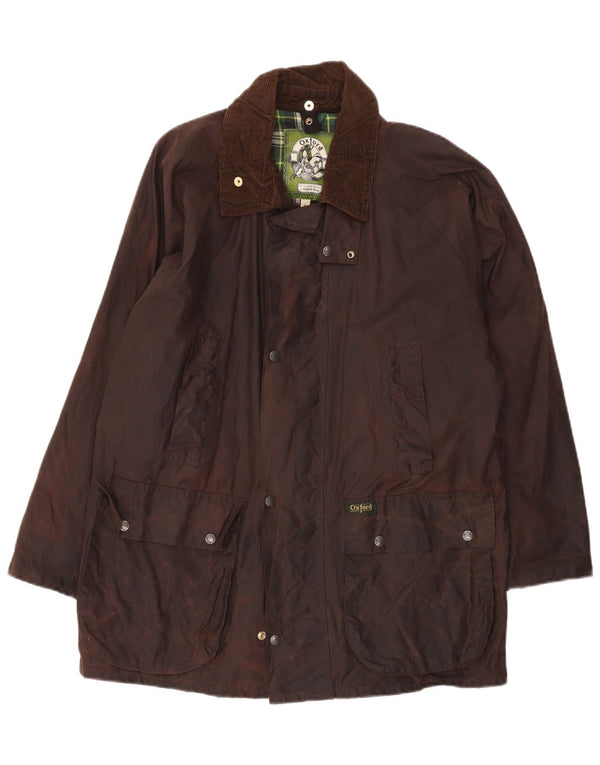 Oxford Mens Loose Fit Waxed Cotton Jacket UK 36 Small Brown