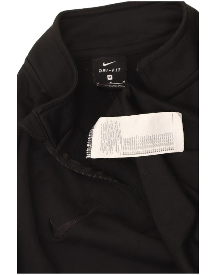 NIKE Mens Dri Fit Zip Neck Top Long Sleeve Medium Black Polyester