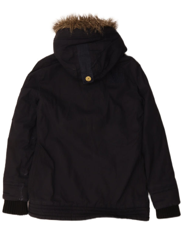 Superdry Womens Hooded Windbreaker Jacket UK 14 Medium Navy Blue Cotton