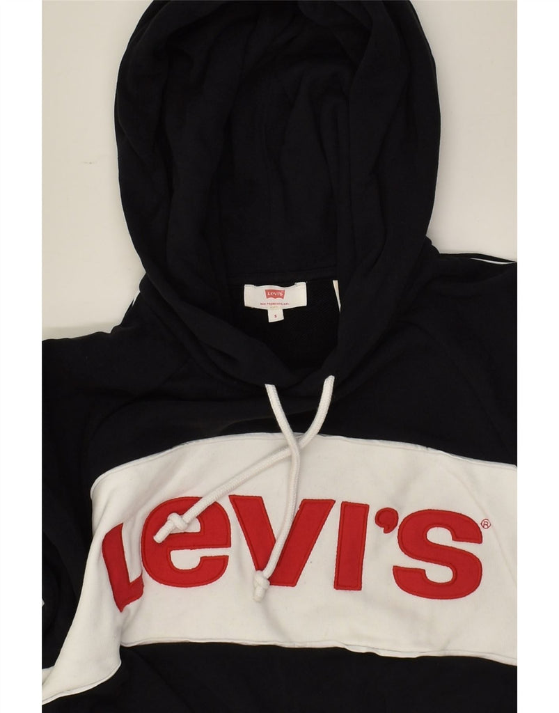 LEVI'S Womens Crop Graphic Hoodie Jumper UK 10 Small Black Cotton | Vintage Levi's | Thrift | Second-Hand Levi's | Used Clothing | Messina Hembry 