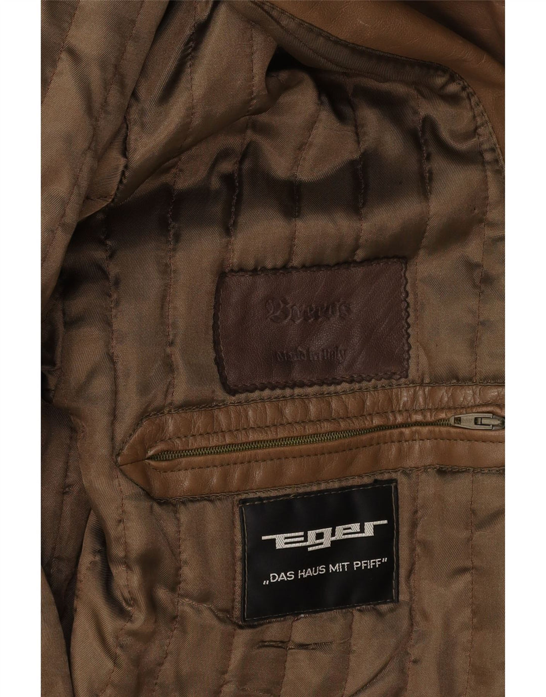 BRECO'S Mens Leather Jacket UK 40 Large Brown Striped Viscose Vintage Breco's and Second-Hand Breco's from Messina Hembry 