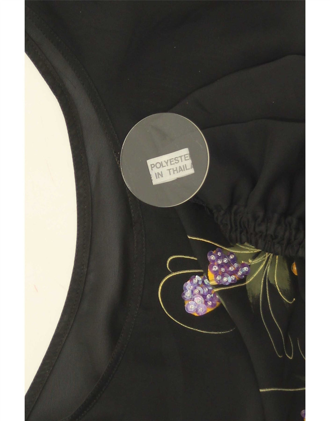 Vintage Womens Crop Blouse Top UK 16 Large Black Floral Polyester