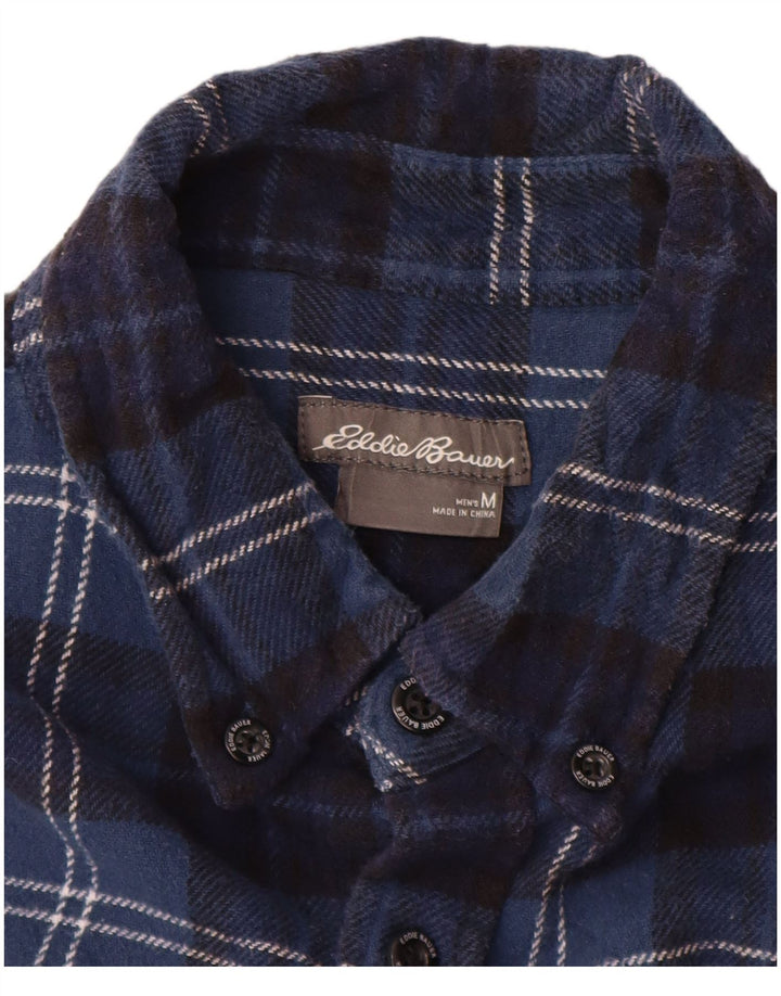 Eddie Bauer Mens Flannel Shirt Medium Navy Blue Check Cotton