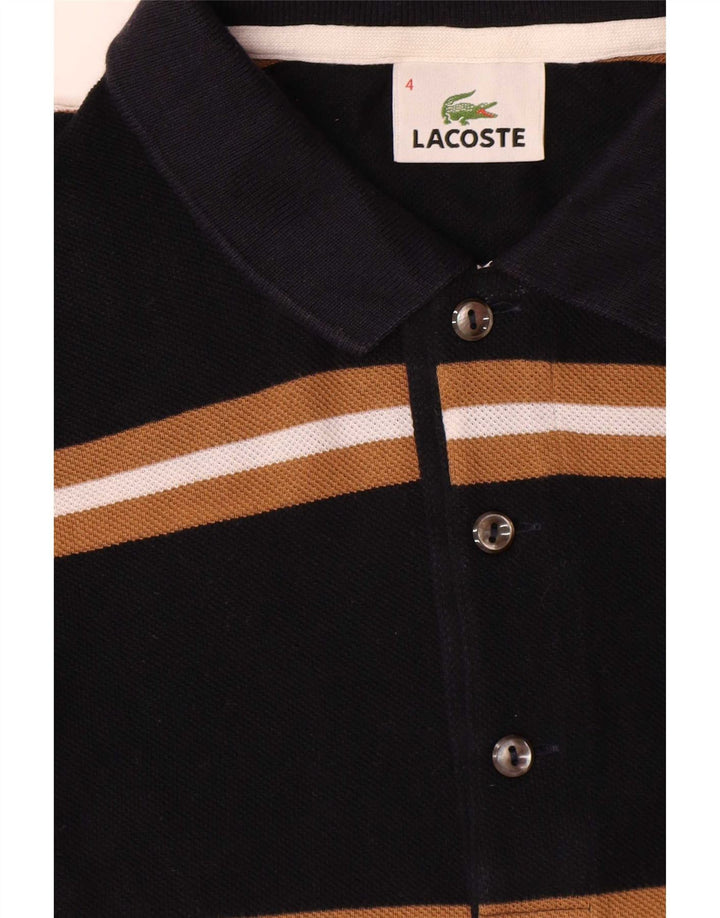 Lacoste Mens Long Sleeve Polo Shirt Size 4 Medium Black Striped Cotton