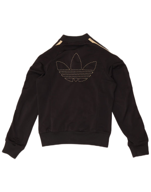 Adidas Womens Graphic Tracksuit Top Jacket EU 34 XS Black Polyester