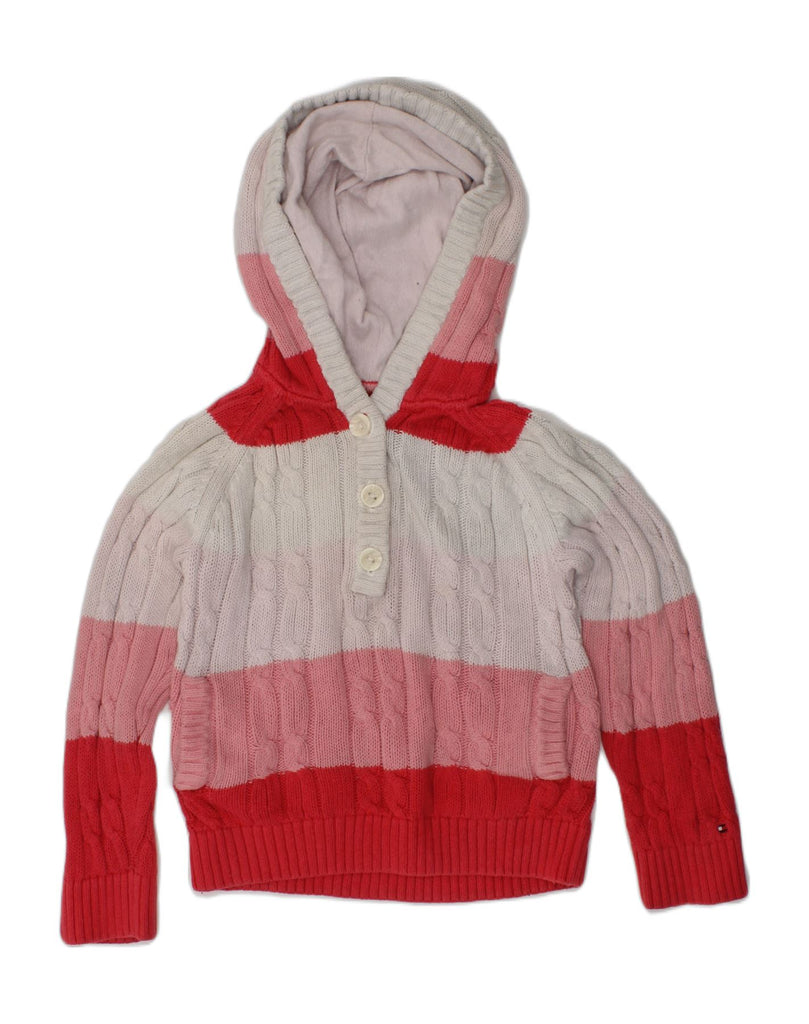 TOMMY HILFIGER Girls Hooded Jumper 2-3 Years Red Colourblock Cotton | Vintage Tommy Hilfiger | Thrift | Second-Hand Tommy Hilfiger | Used Clothing | Messina Hembry 