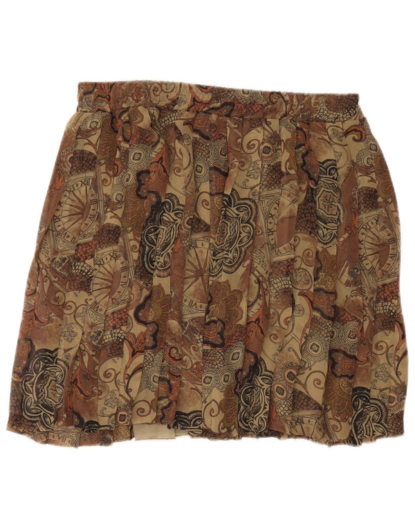 Vintage Womens Pleated Mini Skirt W34 Large Brown Paisley