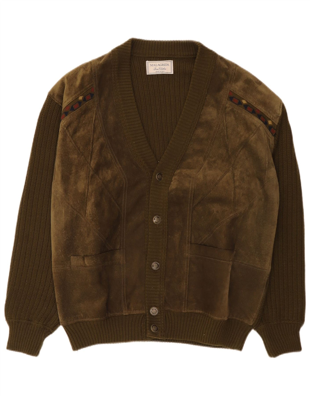 Malagrida Mens Suede Cardigan Sweater XL Green