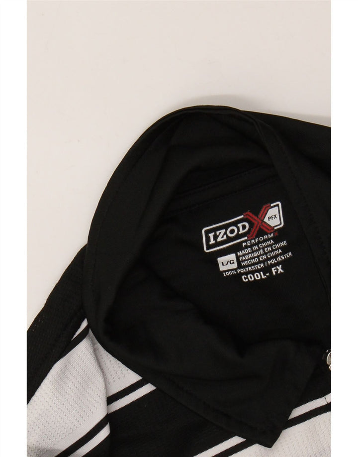 IZOD Mens Rugby Polo Shirt Large Black Striped Polyester