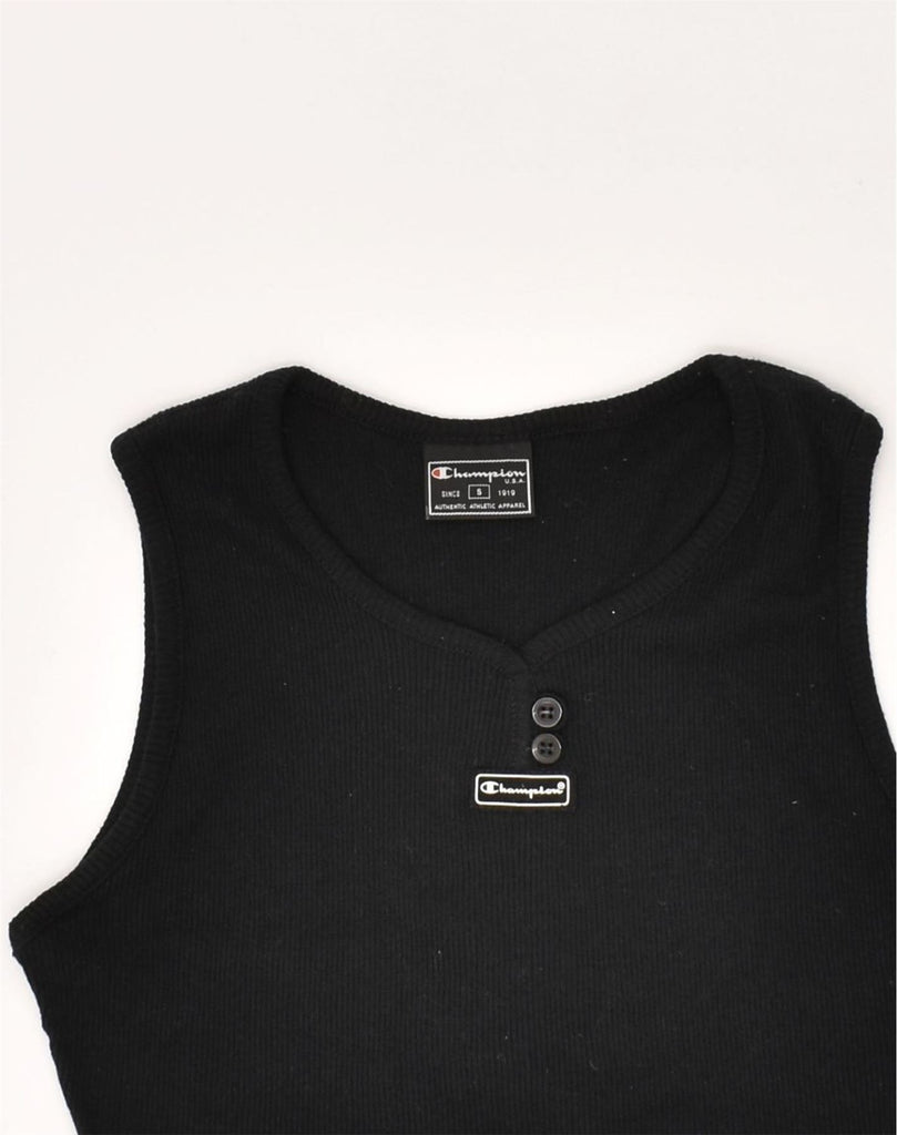 CHAMPION Womens Crop Vest Top UK 8 Small Black Cotton | Vintage Champion | Thrift | Second-Hand Champion | Used Clothing | Messina Hembry 