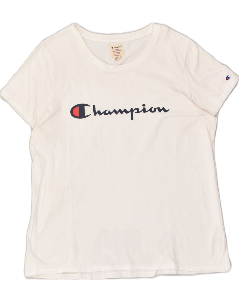 CHAMPION Womens Graphic T-Shirt Top UK 18 XL White Cotton | Vintage Champion | Thrift | Second-Hand Champion | Used Clothing | Messina Hembry 