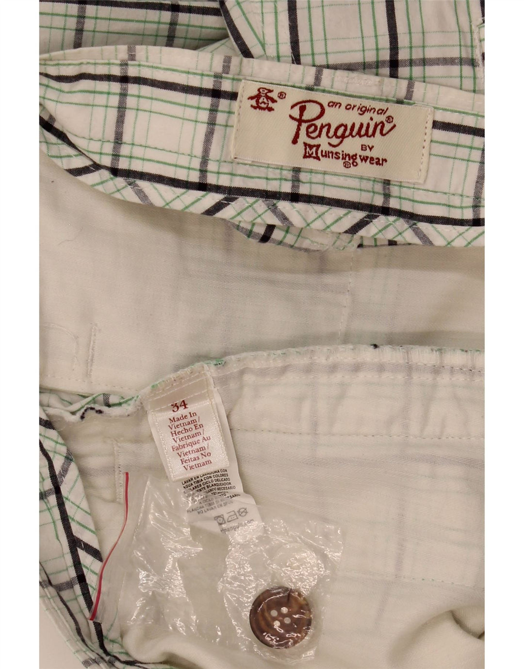 PENGUIN Mens Chino Shorts W34 Large White Check Cotton