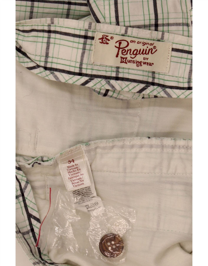 PENGUIN Mens Chino Shorts W34 Large White Check Cotton