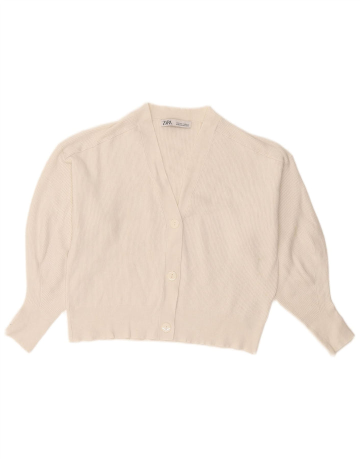 Zara Womens Crop Oversized Cardigan Sweater UK 10 Small White Viscose