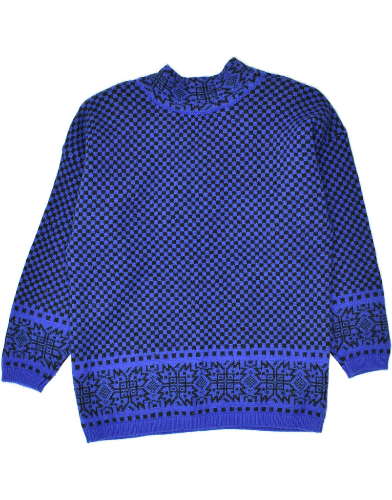 STEFANEL Womens V-Neck Jumper Sweater UK 14 Medium Blue Geometric | Vintage Stefanel | Thrift | Second-Hand Stefanel | Used Clothing | Messina Hembry 
