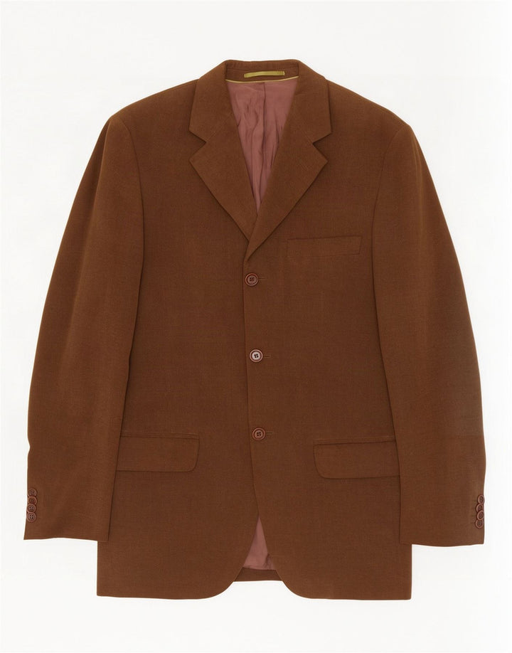 Massimo Dutti Mens 3 Button Blazer Jacket EU 46 Small Brown Cotton