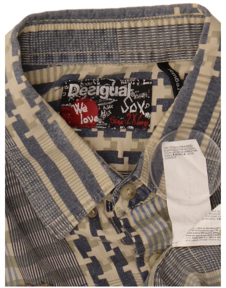 Desigual Mens Graphic Shirt 2XL Blue Patchwork Cotton