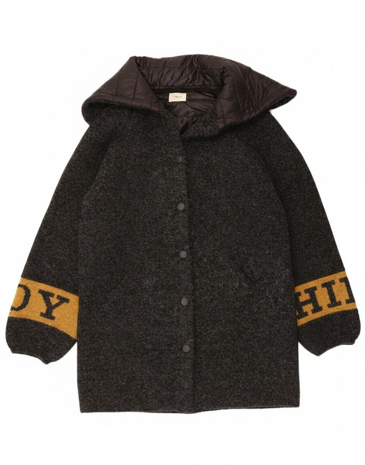 Toy G Womens Graphic Overcoat UK 12 Medium Grey Wool