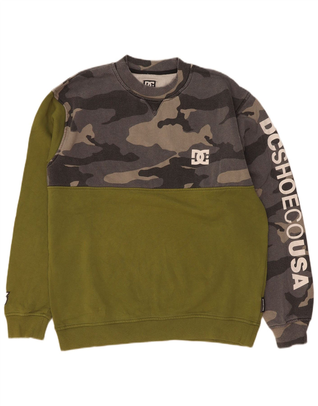 DC Mens Graphic Sweatshirt Jumper Large Green Camouflage Cotton