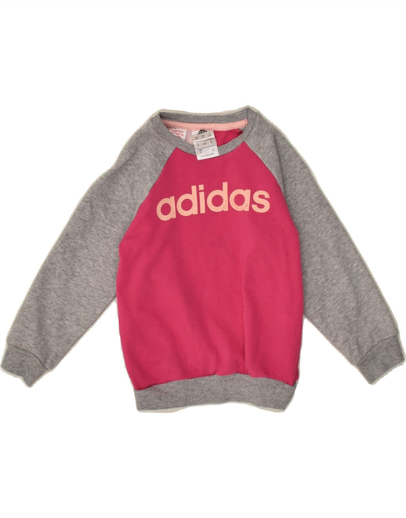 ADIDAS Girls Graphic Sweatshirt Jumper 2-3 Years Pink Colourblock Cotton | Vintage Adidas | Thrift | Second-Hand Adidas | Used Clothing | Messina Hembry 