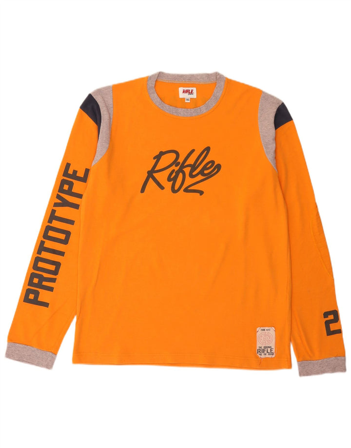Rifle Mens Graphic Top Long Sleeve XL Orange Cotton