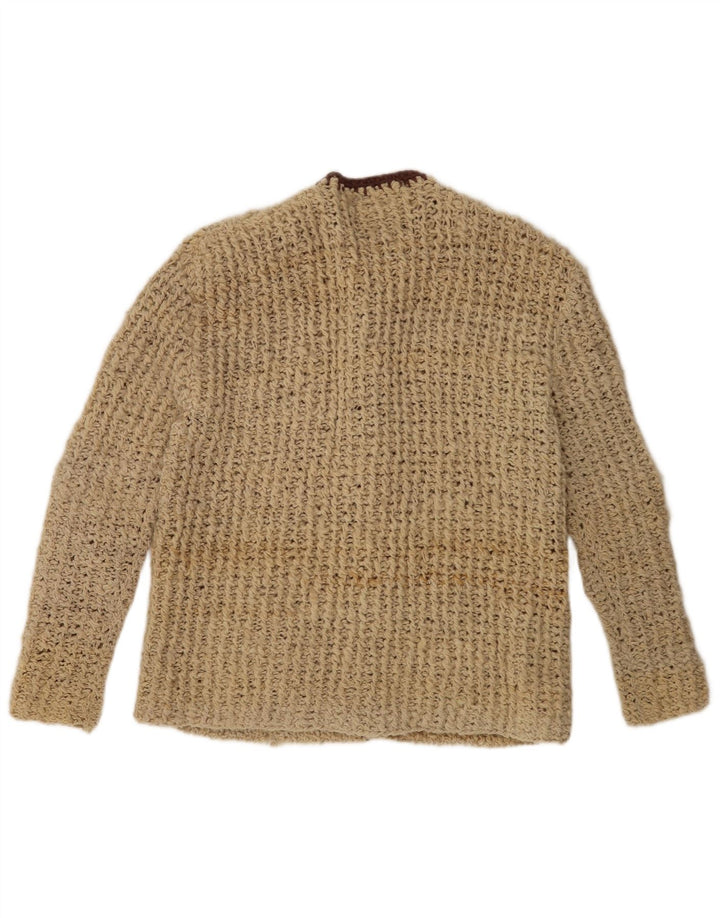 Vintage Womens Cardigan Sweater UK 14 Medium Beige Colourblock