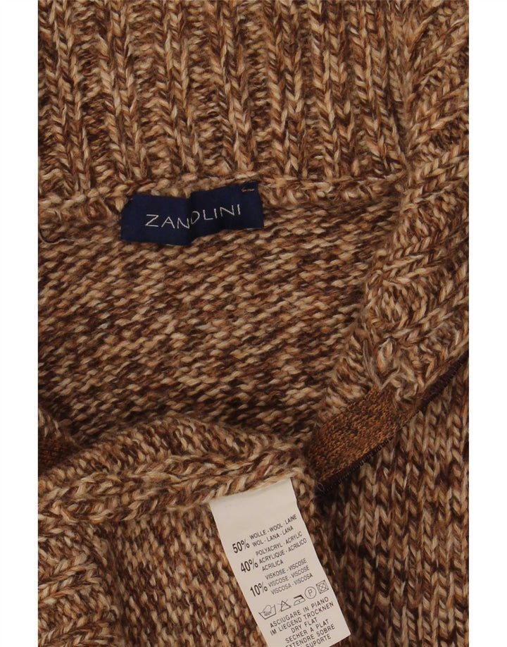 Zanolini Mens Zip Neck Jumper Sweater Medium Brown Flecked Wool