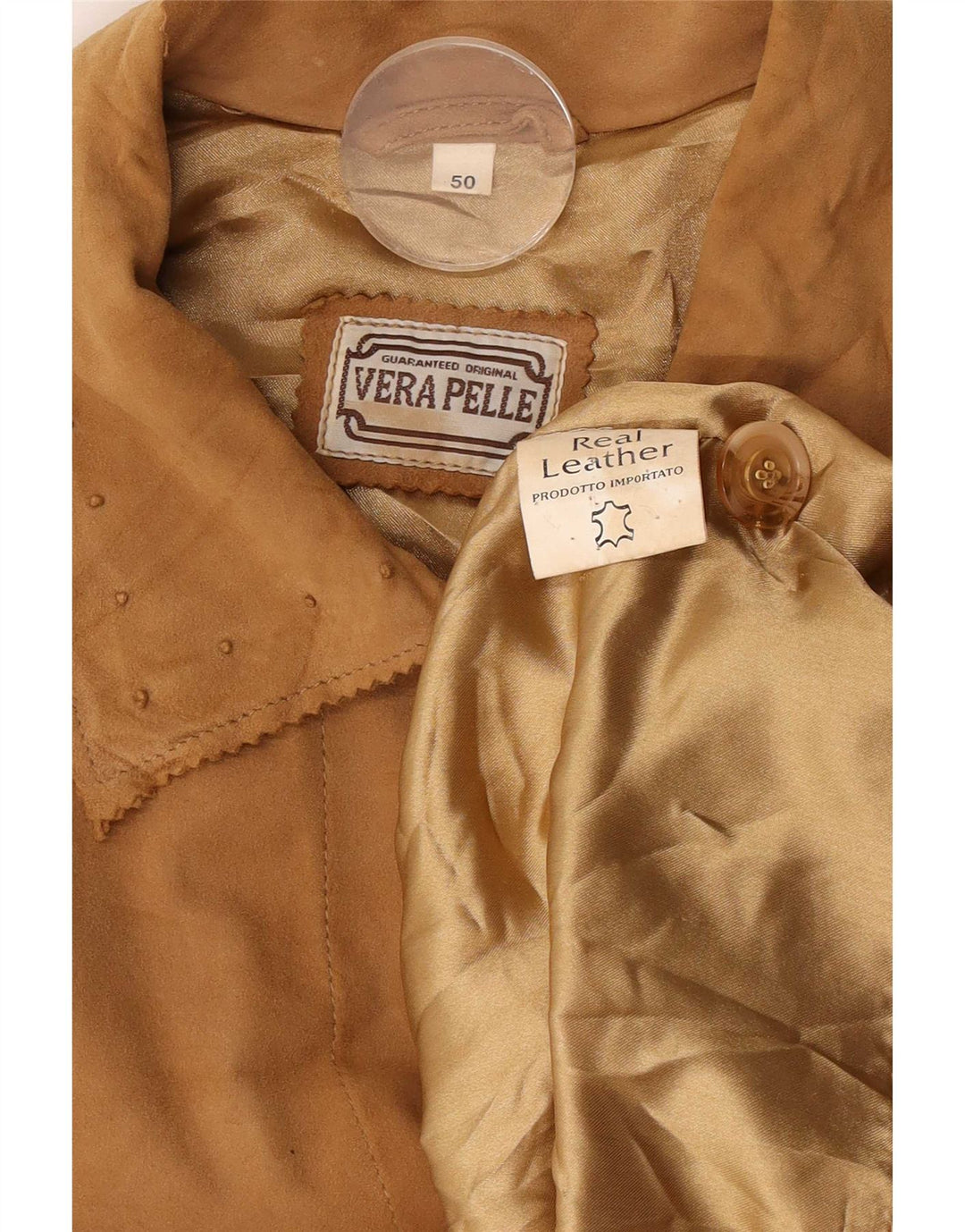 Vintage Womens Oversized Suede Overcoat IT 50 XL Beige Leather