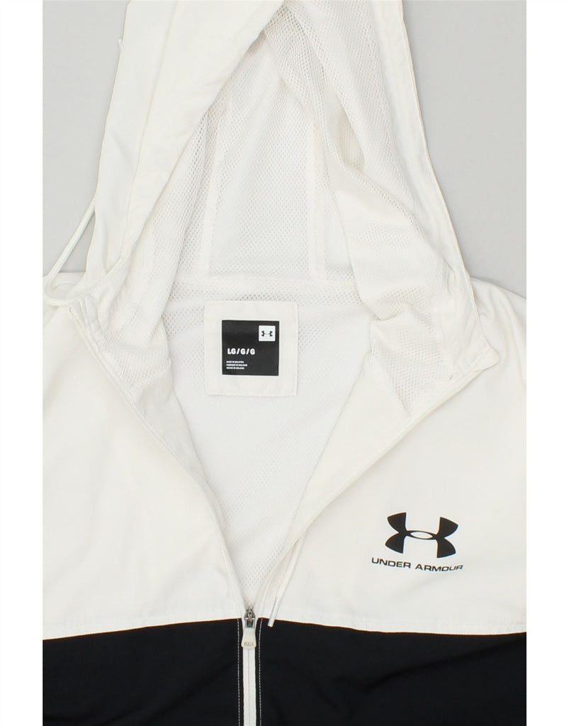 UNDER ARMOUR Mens Zip Hoodie Sweater Large White Colourblock | Vintage Under Armour | Thrift | Second-Hand Under Armour | Used Clothing | Messina Hembry 