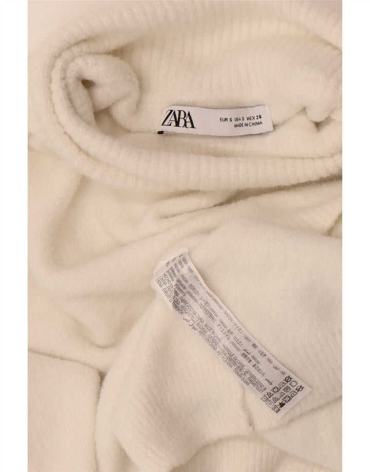 Zara Womens Crop Roll Neck Jumper Sweater UK 10 Small White Nylon