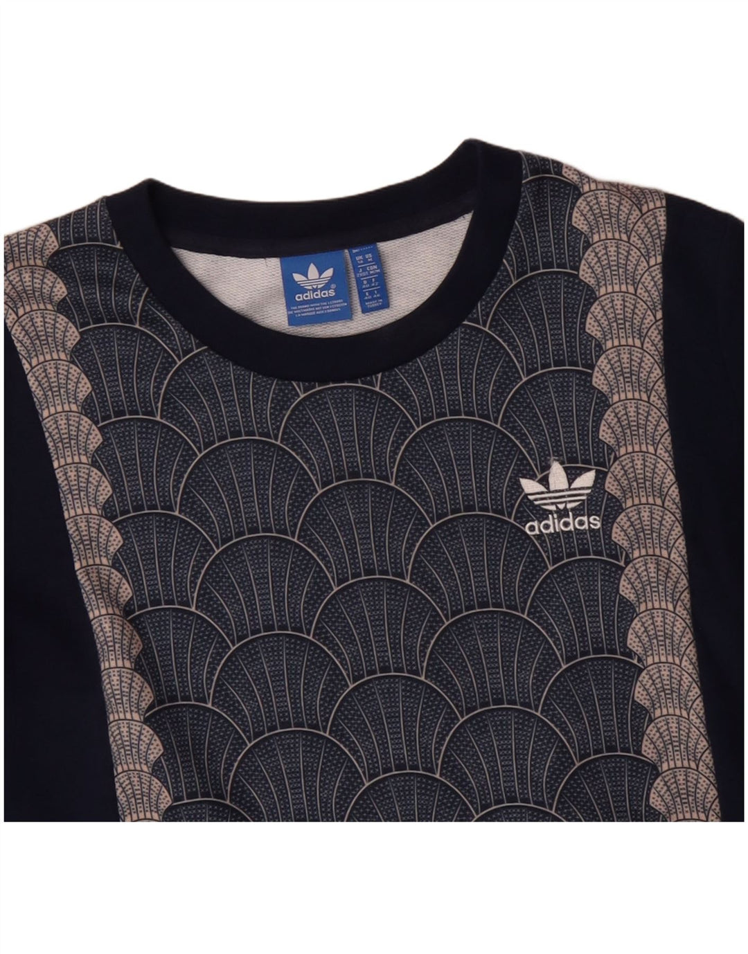 ADIDAS Womens Graphic Sweatshirt Jumper UK 14 Medium Navy Blue Geometric