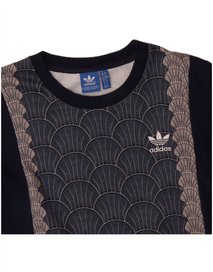 ADIDAS Womens Graphic Sweatshirt Jumper UK 14 Medium Navy Blue Geometric