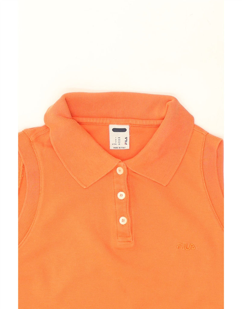 FILA Womens Sleeveless Polo Shirt US 10 Large Orange Cotton | Vintage Fila | Thrift | Second-Hand Fila | Used Clothing | Messina Hembry 