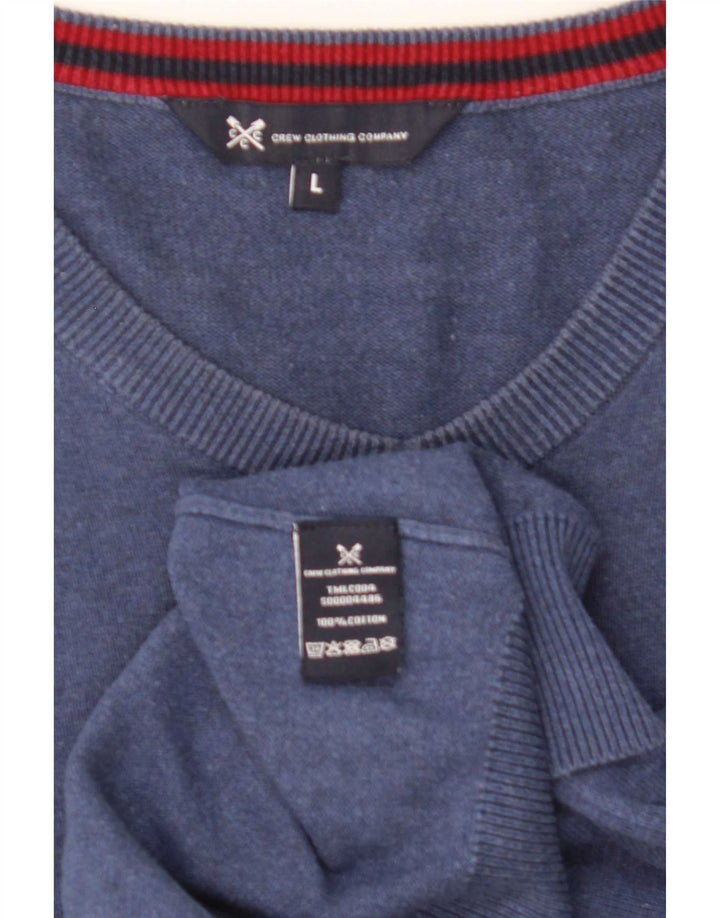 Crew Clothing Mens V-Neck Jumper Sweater Large Blue Cotton