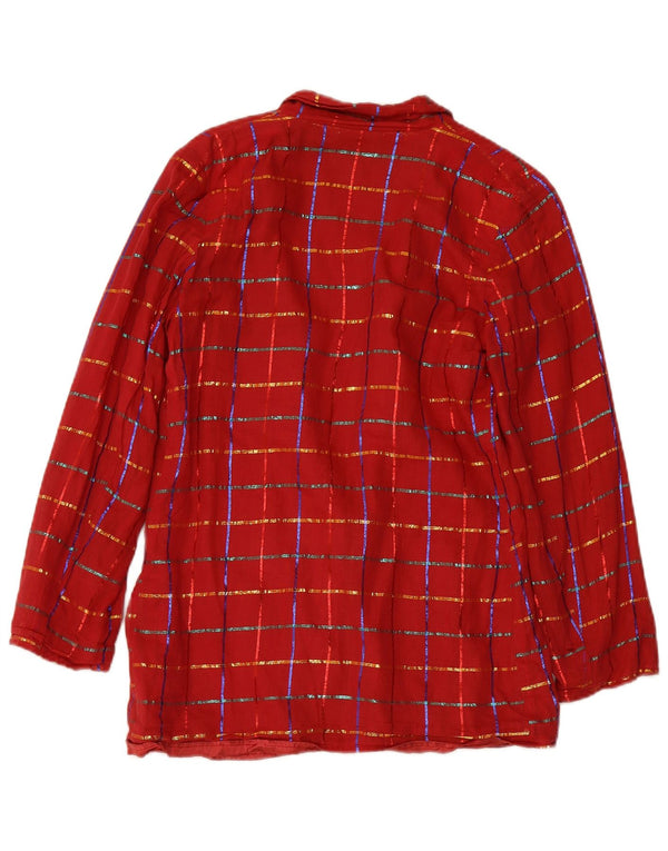 MONSOON Womens 1 Button Blazer Jacket UK 12 Medium Burgundy Check Cotton