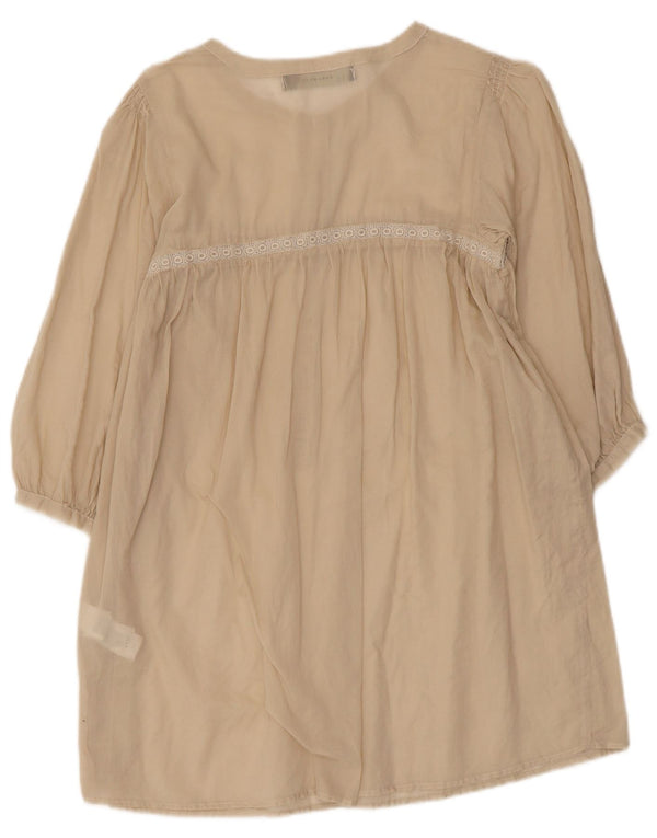 Zara Womens See Through 3/4 Sleeve Tunic Dress UK 10 Small Beige Cotton