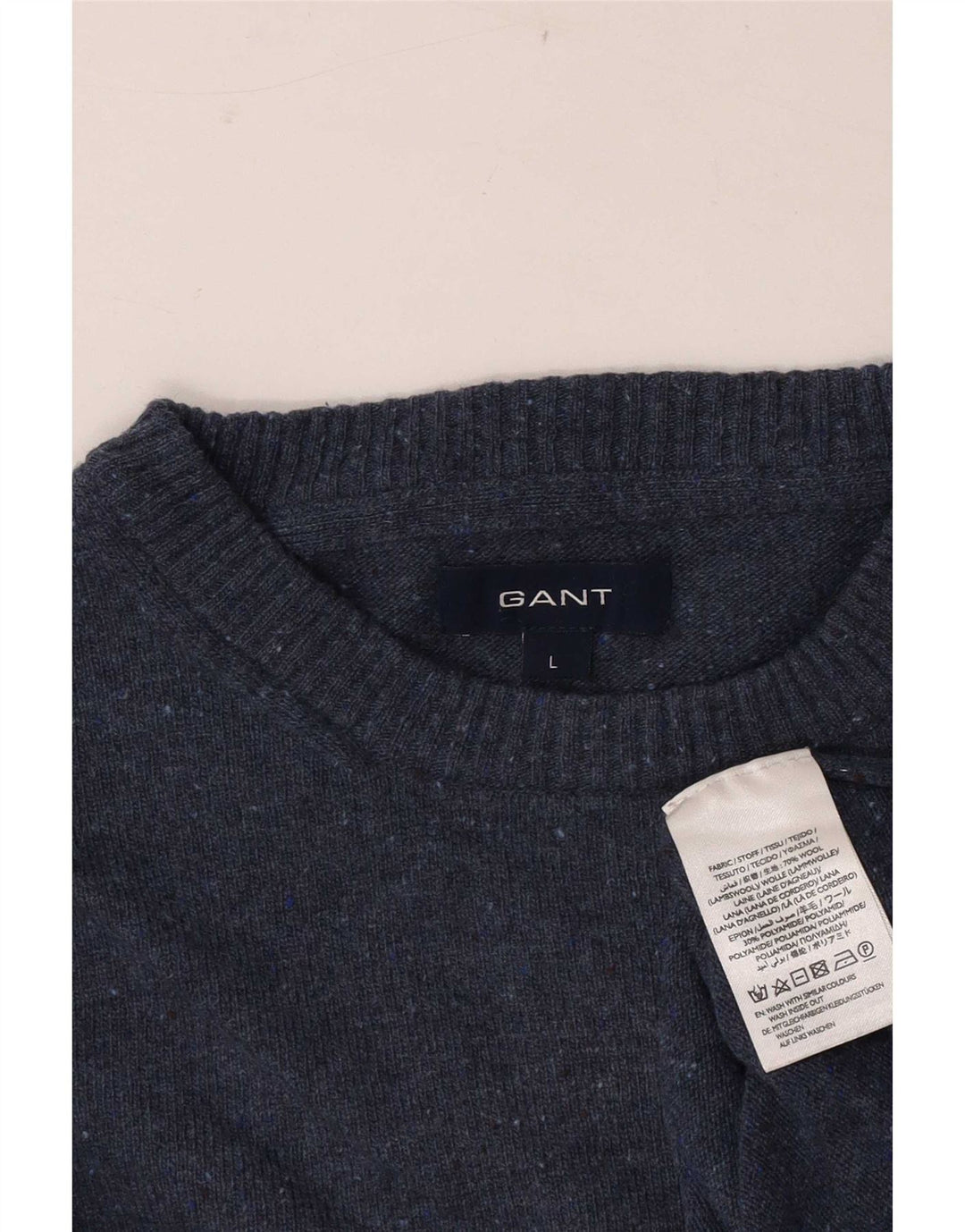 Gant Mens Crew Neck Jumper Sweater Large Blue Flecked Wool