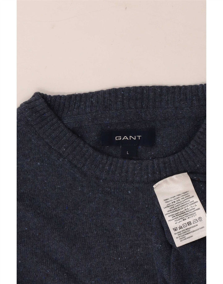 Gant Mens Crew Neck Jumper Sweater Large Blue Flecked Wool