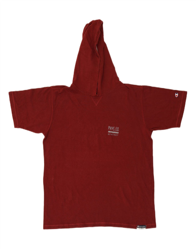 CHAMPION Mens Hooded Graphic T-Shirt Top Large Burgundy Cotton Vintage Champion and Second-Hand Champion from Messina Hembry 