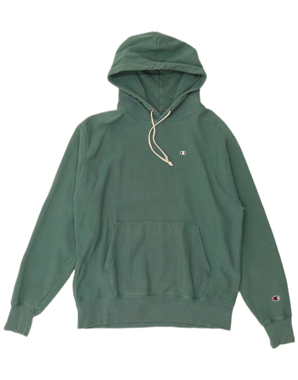 Champion Mens Hoodie Jumper Large Green Cotton