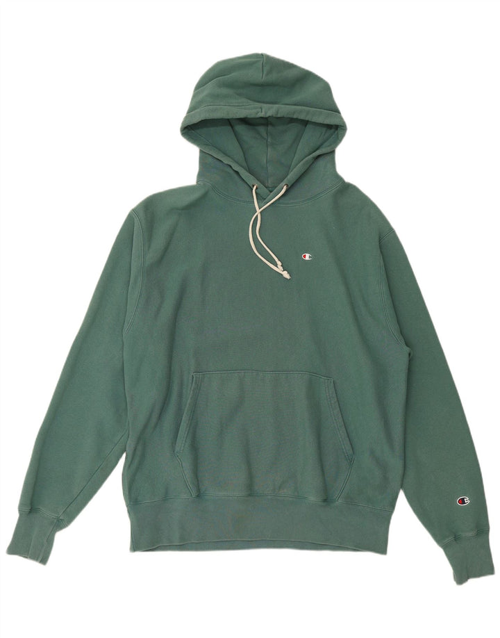 Champion Mens Hoodie Jumper Large Green Cotton