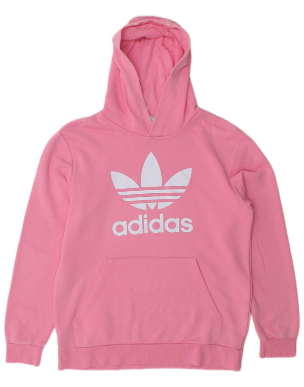 Adidas Boys Graphic Hoodie Jumper 13-14 Years Pink Cotton