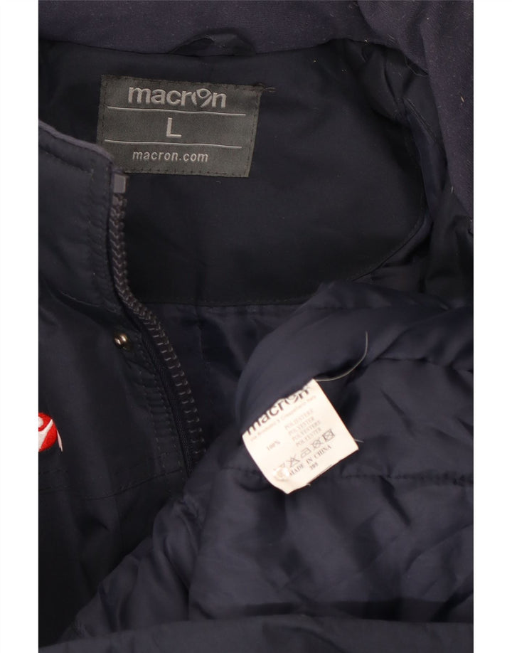 Macron Mens Graphic Hooded Padded Jacket UK 40 Large Navy Blue Polyester