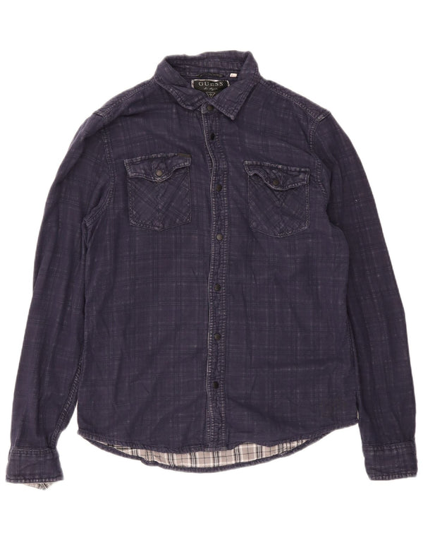 Guess Mens Shirt Size 36 Small Navy Blue Check Cotton