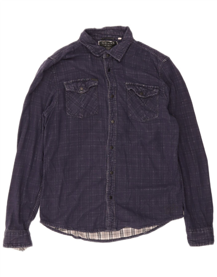 Guess Mens Shirt Size 36 Small Navy Blue Check Cotton