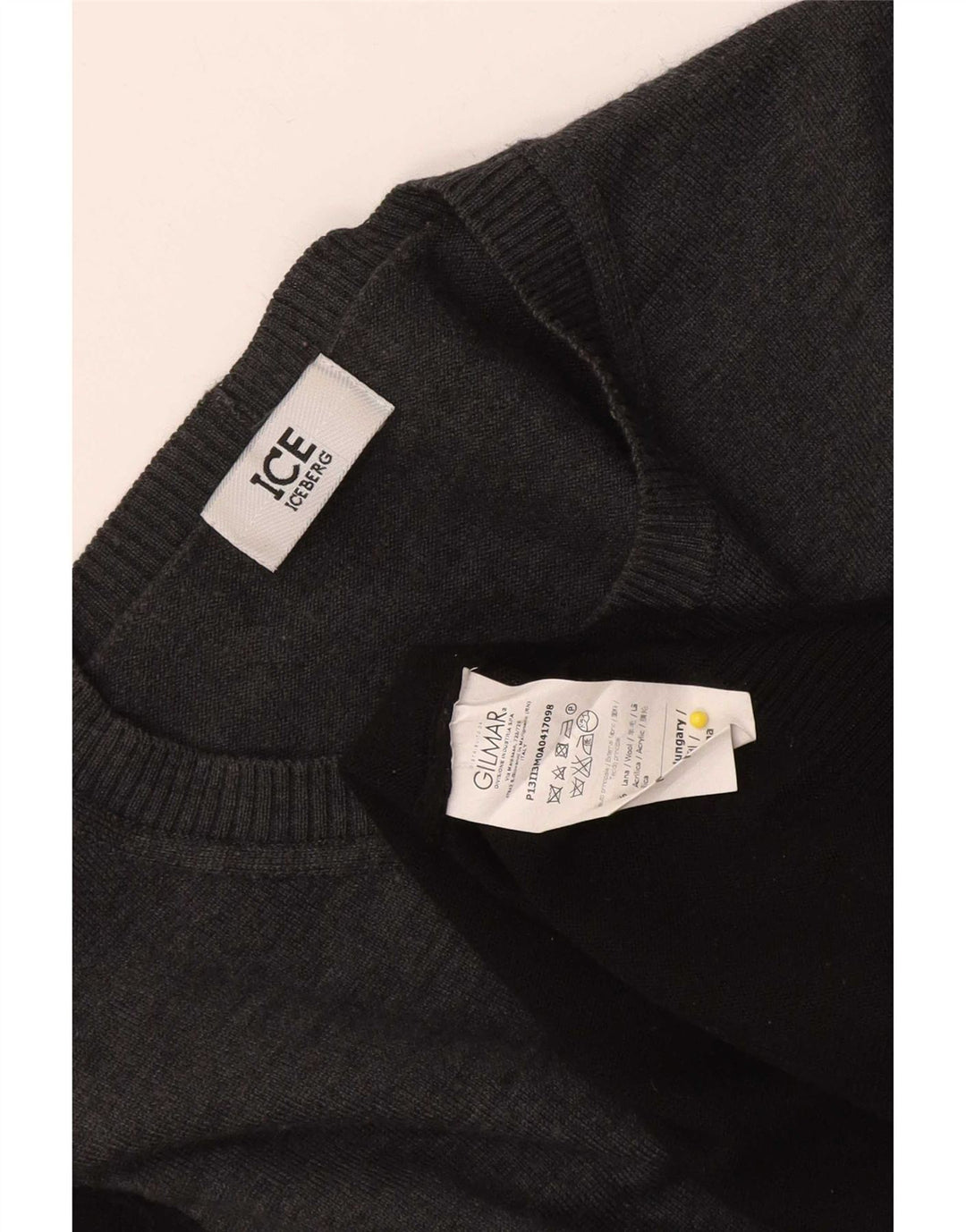 Iceberg Mens Crew Neck Jumper Sweater Medium Black Colourblock Wool