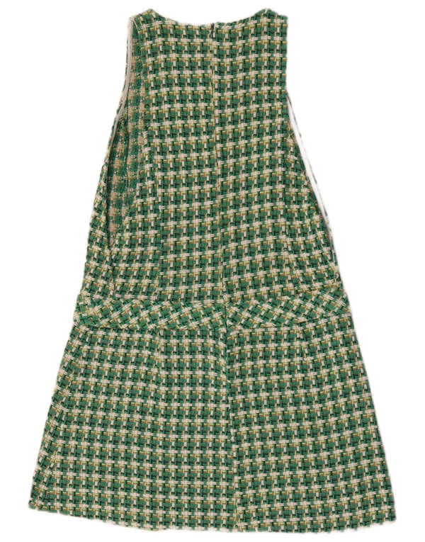Zara Womens Sleeveless A-Line Dress UK 16 Large Green Houndstooth